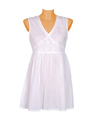 Robe coton blanche, sans manches, ceinture brodée SMLXL