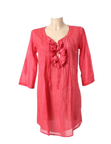 Tunique coton Rouge , col froufrou, boutons diam's  M/L/XL