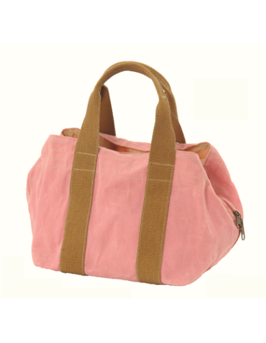 Sac coton enduit, rose, grand zip central, 2 poches pression, anses sangle