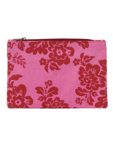 Pochette coton rose fleurs rouges