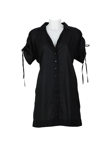 Chemise coton ZEPHYR Noir, boutonnée, manches courtes+lien épaules, SML