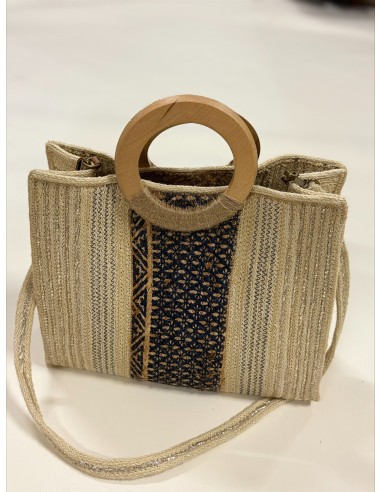 Panier carré S jute, motif navy, anse, poignées bambou, 30x23