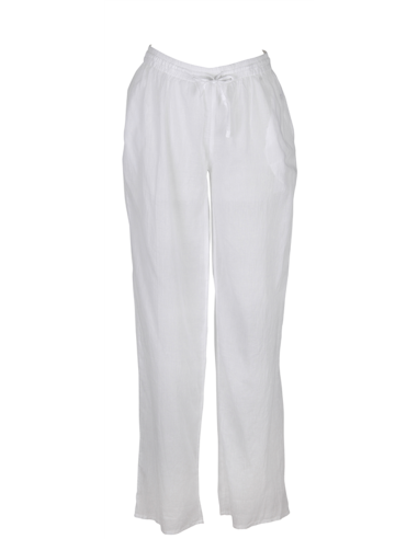 Pantalon blanc, taille froncée et lien, 2 poches coté, coton (SMLXL)