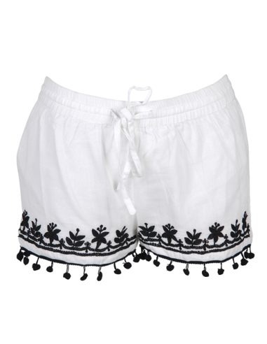 Short Blanc broderie et pompons Noir sur le bas SMLXL