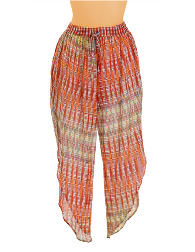 Pantalon coton droit rayures Orange/Rouge, jambes fendues (S-M-L-XL)