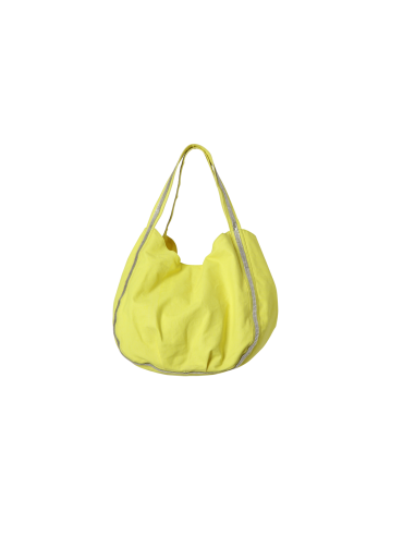 Sac coton néon Jaune, déco bande métal argent,snap, doublé, poches intérieures