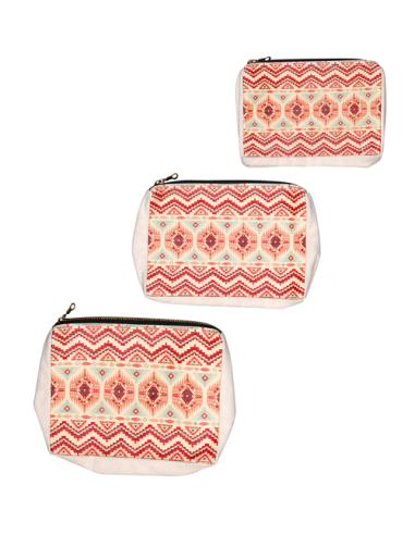 Set de 3 pochettes plastifiées Rose/Vert d'Eau, motifs zig zag, zip(SML)