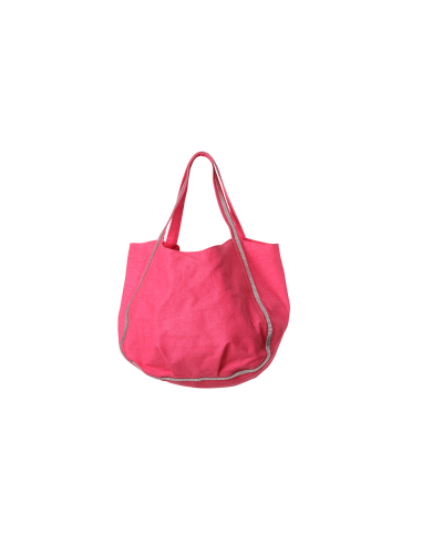 Sac coton néon Fuschia, déco bande métal argent,snap, doublé, poches intérieures