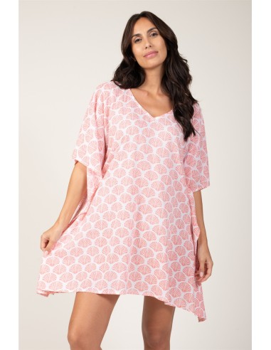 Kaftan "Coquillage Marin Rose Poudré"col V,coton TU