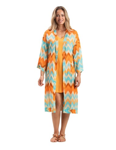 Robe droite "Orange Pinata",col V, sans manches, poches, viscose, SMLXL