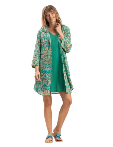 Robe droite "Vert Cactus", col V, sans manches, poches, viscose, SMLXL