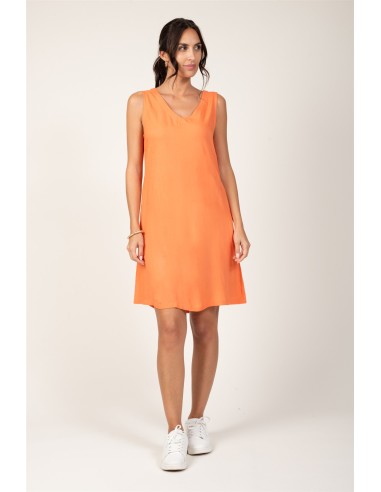 Robe droite "Orange Sunset"col V,ss manches,poches,viscose (SMLXL)