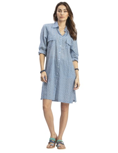 Robe/chemise "Médaillons ciel", boutonnée, 2 poches poitrine, coton (S,M,L,XL)