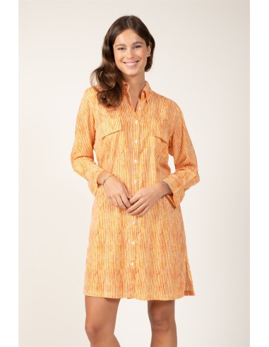 Robe/chemise "Rayures Orange Pinata"boutonnée,2 poches poitrine,coton (SMLXL)