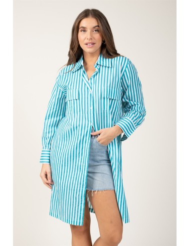 Robe/chemise "Rayé Bleu Marin"boutonnée,2 poches poitrine,coton (SMLXL)