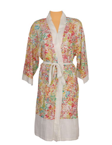 Kimono "Griboullis", col, revers et base écrue, 2 poches,ceinture,coton SMLXL