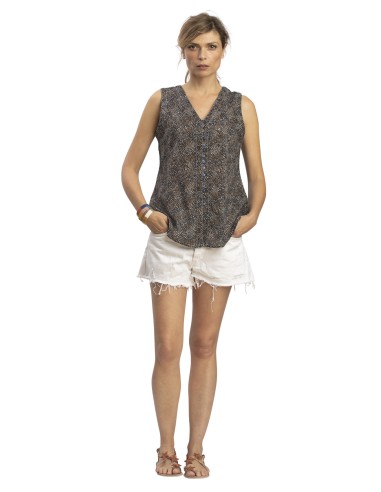 Top "python" base arrondie, boutons nacre, coton (S-M-L-XL)