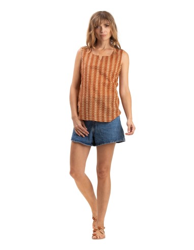 Top "Pois Marron noix de pécan" base arrondie,coton (S-M-L-XL)