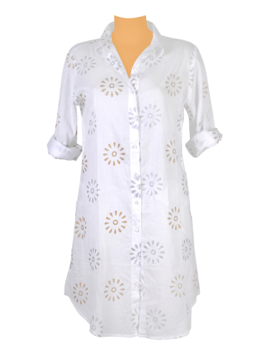 Chemise longue "Gold/Silver", 2 poches, boutonnée, base arrondie (S-M-L-XL)