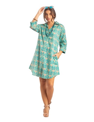 Chemise longue "Java vert" 2 poches,boutonnée,base arrondie (SMLXL)