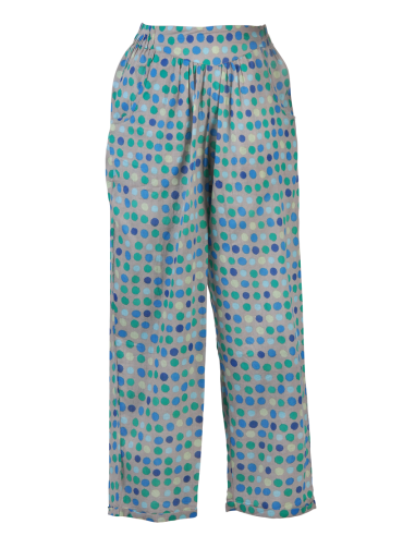 Pantalon fond Gris pois Bleu, 2 poches arrondies, coton, SMLXL