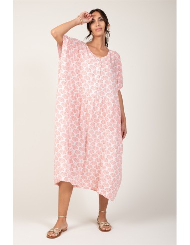 Robe oversize "Coquillage Marin Rose Poudré"5 boutons,poches cotés,viscose TU