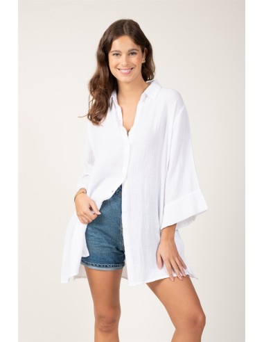 Chemise ample "Blanc"boutonnée,fx boutons dos,gaze de coton (SMLXL)