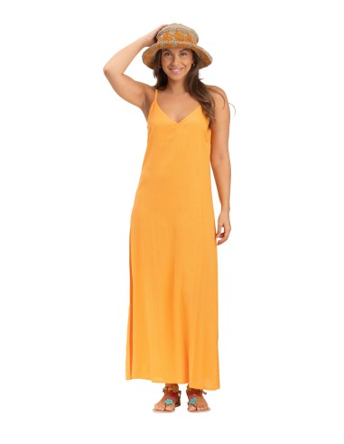 Robe longue droite "Orange Pinata" col V, viscose, SMLXL