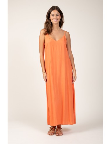 Robe longue droite "Corail"col V,viscose (SMLXL)