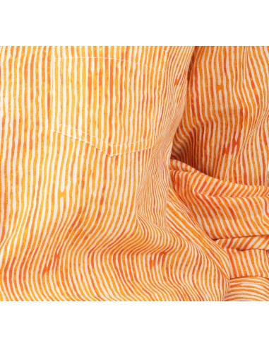 Top "Rayures Orange Pinata"col & manch froufrou,plis poitrin,base droite,coton