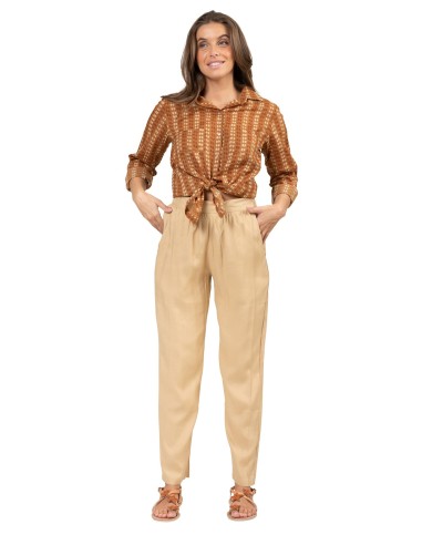 Pantalon "Beige Dulce" ceinture smockée, 2 poches, viscose SMLXL