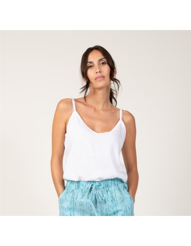 Top "Blanc Mexico" fines bretelles, col rond, viscose, SMLXL