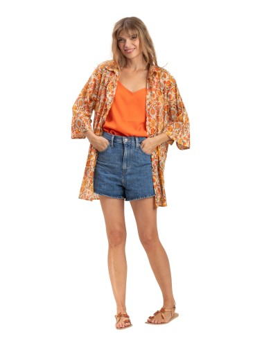 Top "Orange crepuscule" fines bretelles,col rond, viscose,SMLXL