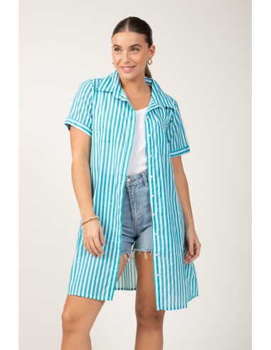 Robe/chemise "Rayé Bleu Marin"2 poches poit & cotés,mc,cot (SMLXL)