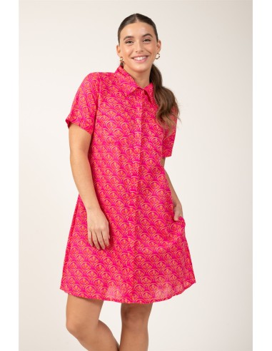 Robe/chemise "Lotus Fuschia"2 poches poit & cotés,mc,cot (SMLXL)