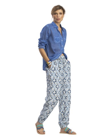 Pantalon "Graphik bleu" taille élastique, 2 poches, viscose (S,M,L,XL)