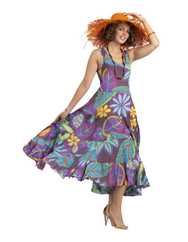 Robe ample "Eden Multicolores", 2 poches, 3 volants, coton (S,M,L,XL)