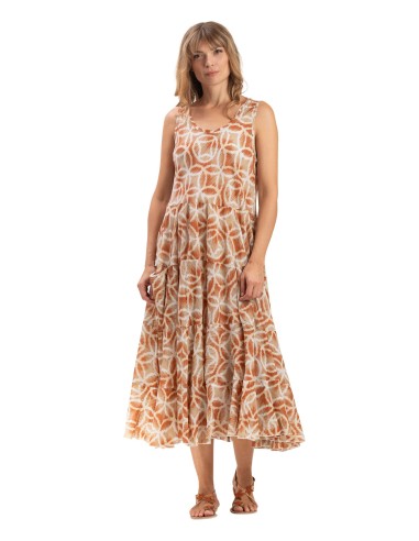 Robe ample "Rosaces pecan", 2 poches, 3 volants, coton (S,M,L,XL)