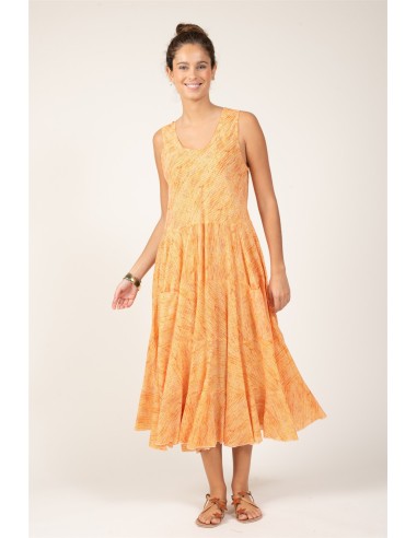 Robe ample "Rayures Orange Pinata"2 poches,3 volants,coton (SMLXL)