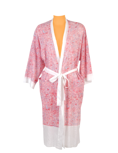 Kimono Cachemire Rose, bordure blanche, coton, SMLXL