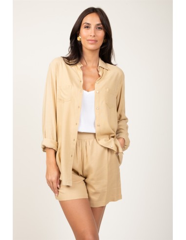 Chemisier "Beige Dulce" manches longues, 2 poches, viscose SMLXL