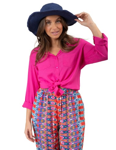 Chemisier "Fuschia sombrero" manches longues, 2 poches, viscose, SMLXL