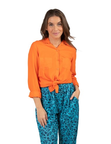 Chemisier "Orange crepuscule" manches longues, 2 poches, viscose SMLXL