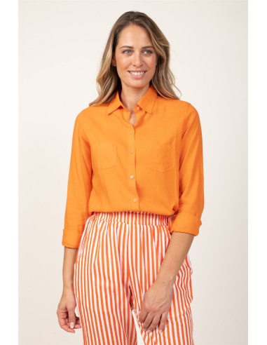 Chemisier "Orange Pinata" manches longues, 2 poches, viscose SMLXL