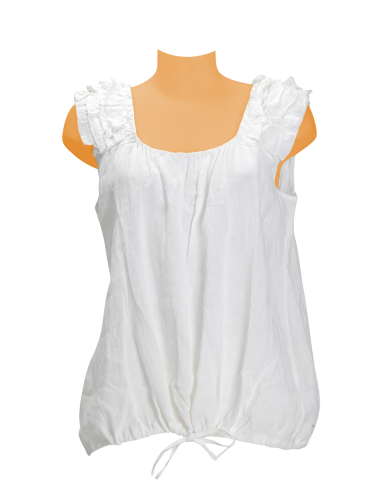 Top Lin Blanc, froufrou sur épaules (M-L-XL)