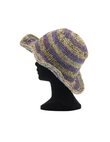 Chapeau coton/chanvre Rayé Violet / Kaki, TU