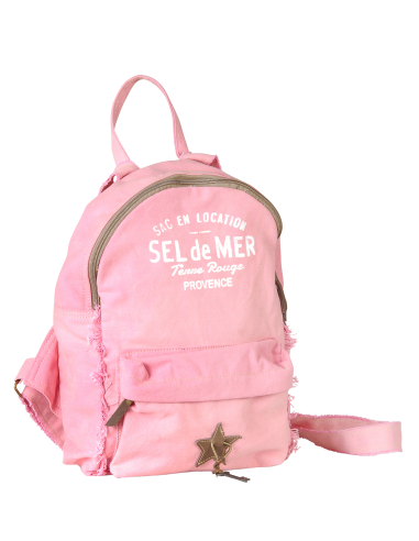 Sac à dos "Sel de Mer" Rose, bords et anses frangées, poche ext zip étoile