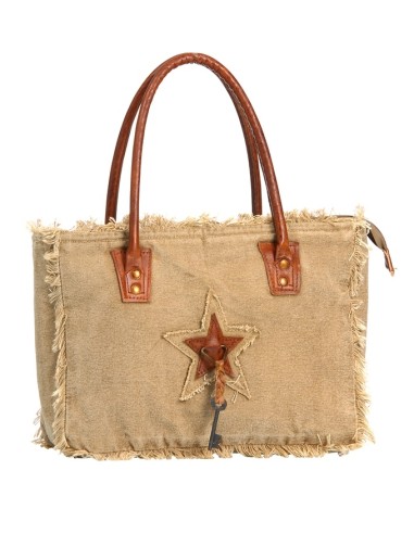 Sac S tabac "Sel de Mer" bords frangés,anses cuir,zip (33x23x10)