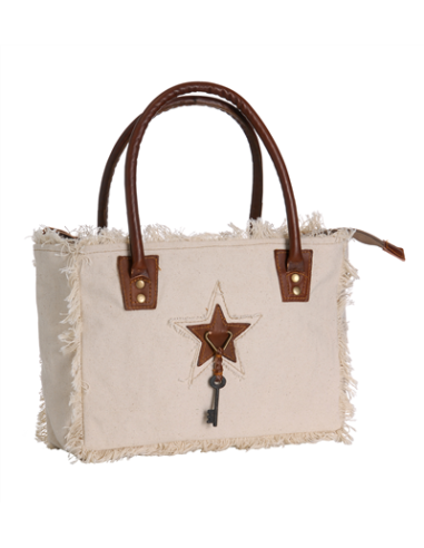 Sac S blanc "Sel de Mer" anses cuir,zip (33x23x10)