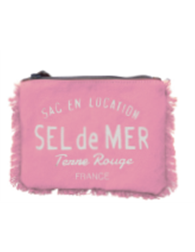 Pochette M rose "Sel de Mer"coton,zip 20x15cm